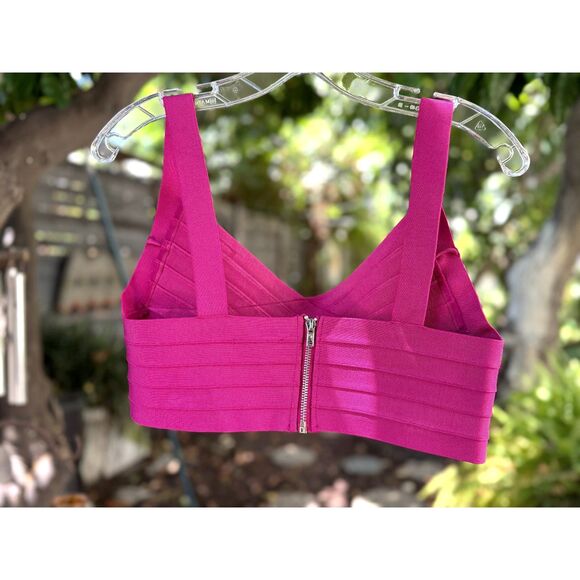 NWOT Hervé Léger x Forever 21 Electric Pink Bandage Sleeveless V Crop Top Size L - Picture 6 of 9